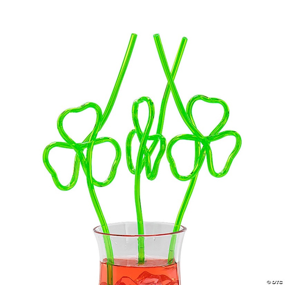 2 1/2" x 10 1/2" Green St. Patrick's Day Shamrock BPA-Free Plastic Straws 8 pcs